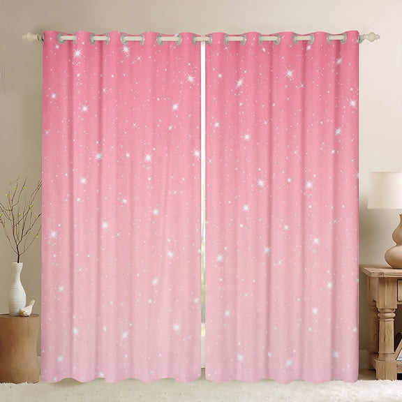 Castle Fairy Sparkling Stars Print Black Out Curtains for Female Girls,Dreamy Princess Curtains Pack of 2 (42x63 Each),Bling Gradient Glitter Bedroom Curtains,Super Cozy Room Decor