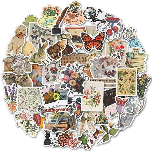 Etiquetas Engomadas Vintage, 50 Etiquetas Engomadas para áLbumes de Recortes Suministros de Diario Vintage, CalcomaníAs de Vinilo Impermeables para Planificadores, Diario Basura