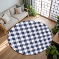 thumbnail image 3 of 8ft Round Rug, Navy Blue White Plaid Non-Skid Rubber Backing Large Area Rugs - Living Room Bedroom Home Office, Farmhouse Checkered Buffalo Indoor Floor Mat Carpets Washable Rug, 3 of 9