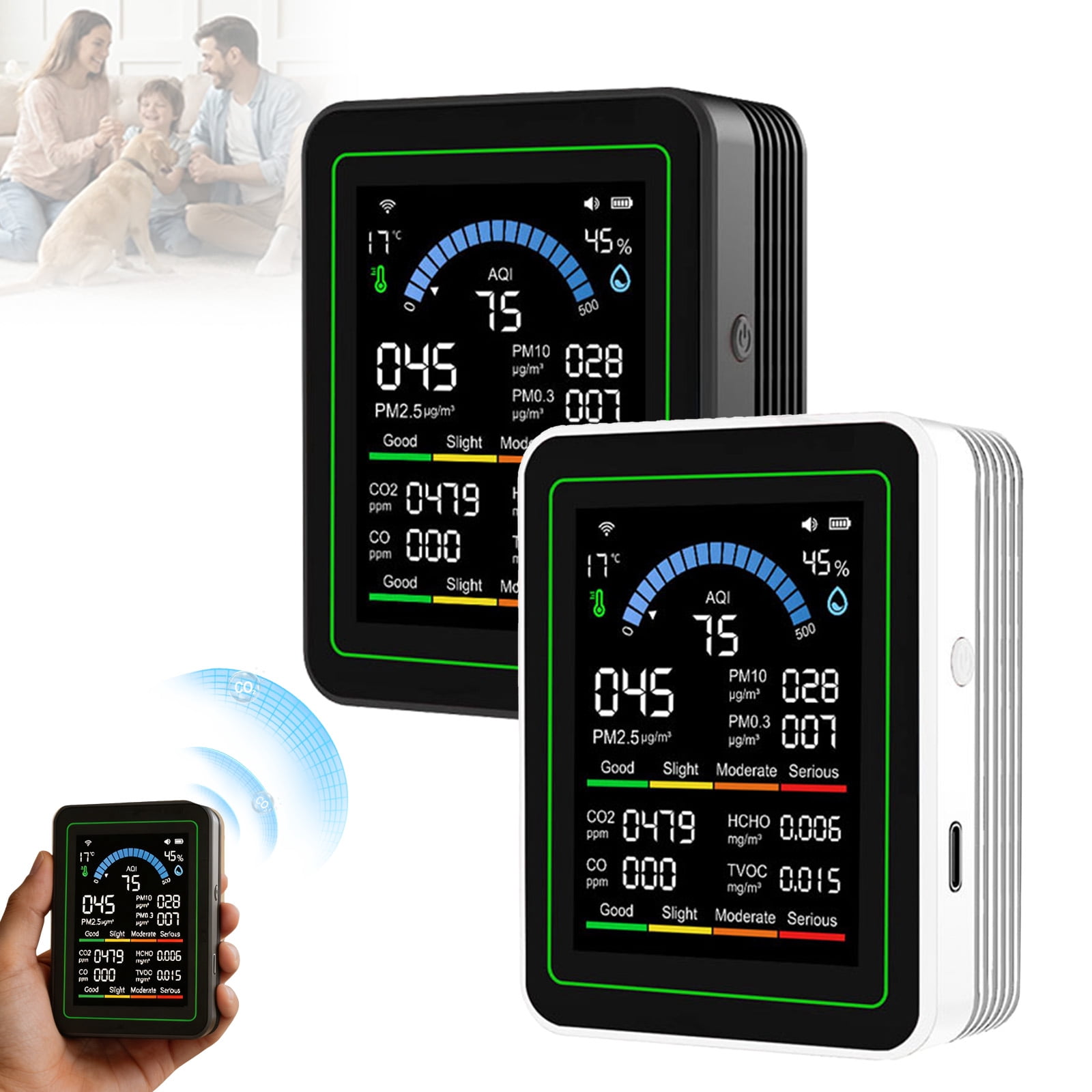 Hotel Indoor Air Quality Monitor 10 in 1 Portable Smart Tester CO2 CO TVOC HCHO PM0.3 1 AQI Humidity