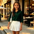 thumbnail image 5 of Kids' Collared T-Shirt Solid Cotton Three Quarter Sleeve Weekend Style Button Front, 5 of 6