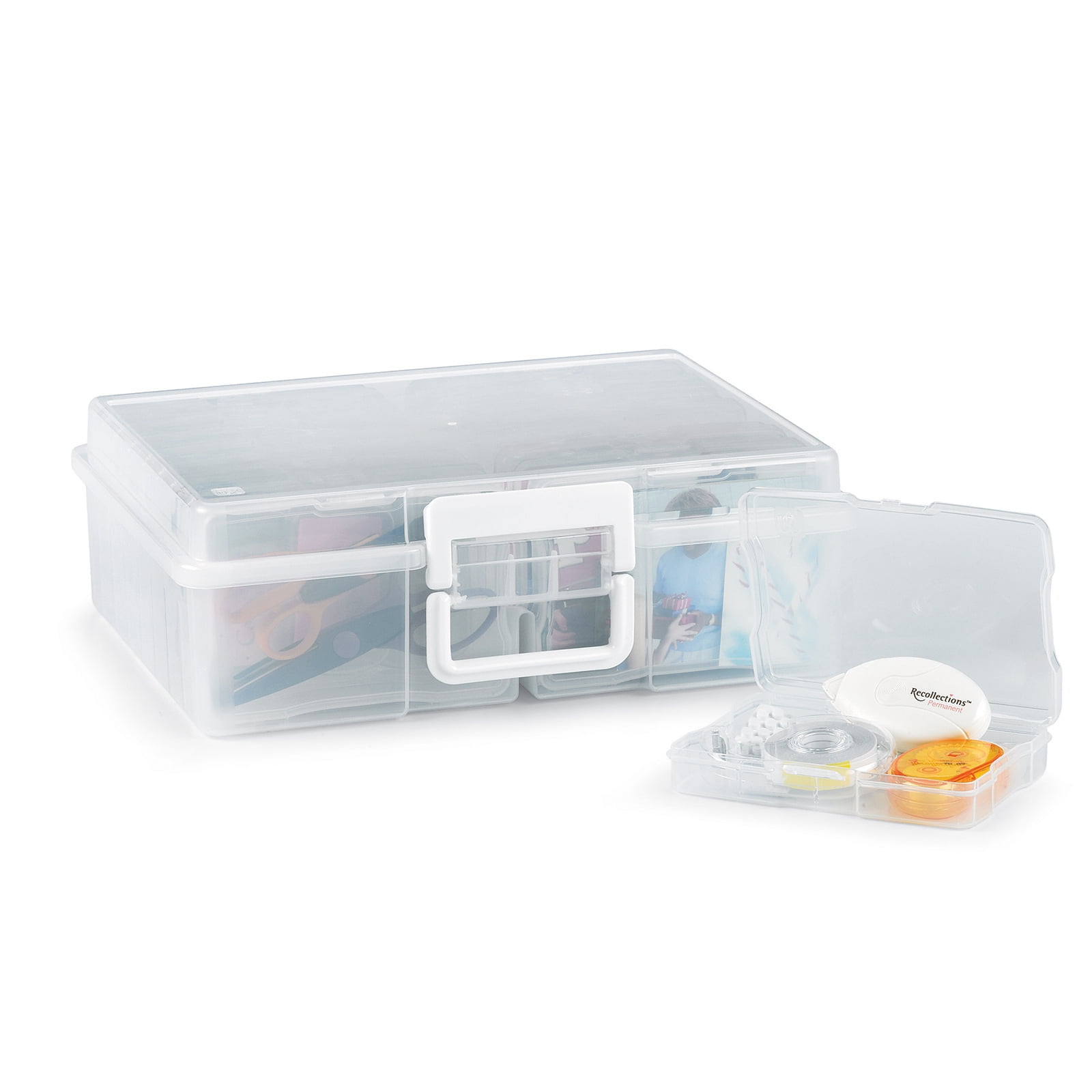 Clear Plastic Photo & Craft Keeper Box by Simply Tidy - Acid Free Container Includes 16 Cases and Holds Up to 1,600 Photos - Bulk 8 Pack