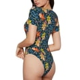 thumbnail image 3 of Fotbe Women Short Sleeve Bodysuit Round Neck Blue Floral Bodysuit For Women Round Neck Scoop Neck Long Sleeve Stretch Tops Jumpsuit-Small, 3 of 9