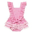thumbnail image 4 of IBTOM CASTLE Baby Girl 1st Birthday Outfit Summer Vintage Plaid Romper with Headband for Cake Smash Photo Shoot 6-12 Months Pink, 4 of 8