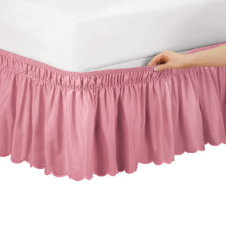 Scalloped Elastic Bed Wrap Around, Easy Fit, Dust Ruffle Bedskirt, Twin/Full,