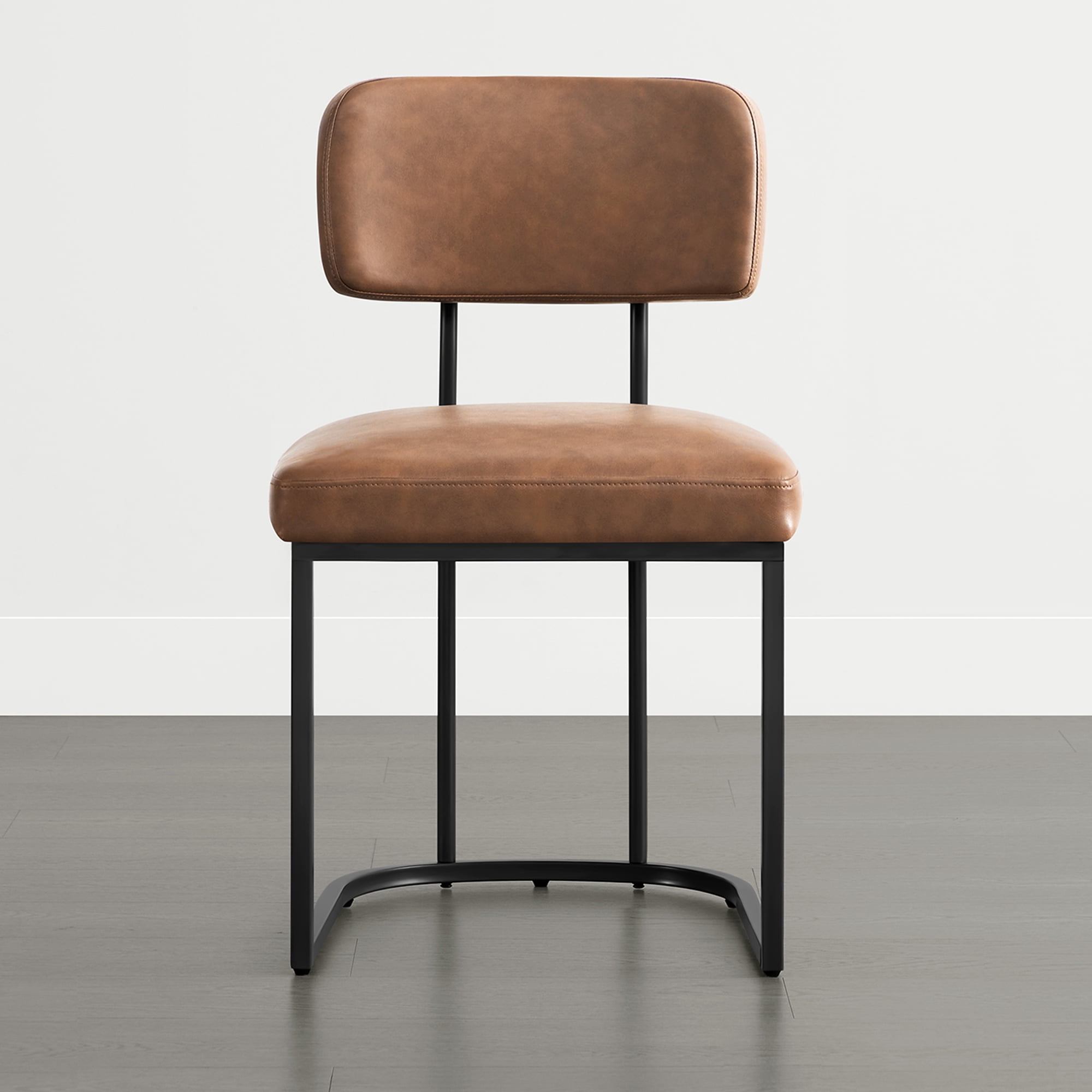 Spruce & Spring Modern Low-Back Metal Dining Chair with Upholstered Seat Set of 3, Brown&Black Metal Frame