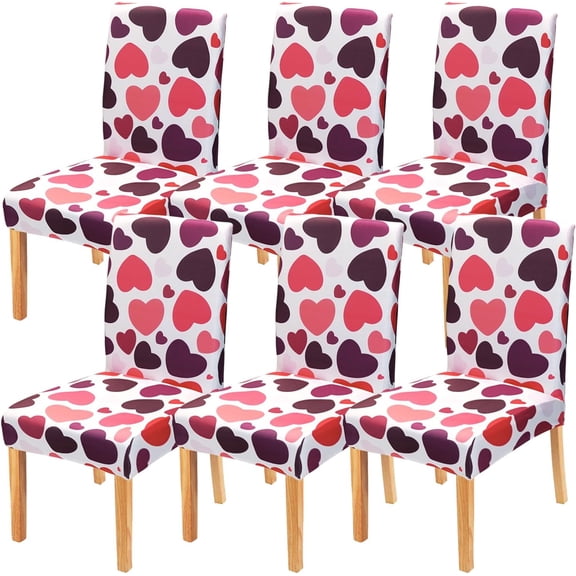 Valentine''s Day Dining Room Chair Covers Set of 6,Colorful Heart Stretch Parsons Chair Covers,Valentine Decorations Kitchen Chair Seat Cover Protector(White,6 Pack)