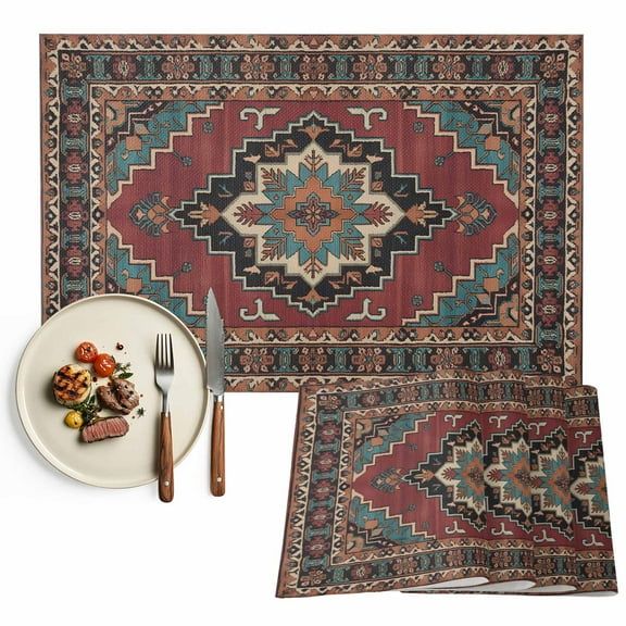 Placemats Set of 4, Boho Flower Place Mats Vintage Bohemia Geometric Tribal Tablemats Washable Placemat Table Decoration for Kitchen Table Dinner Party Home Decor Indoor Outdoor 13x19 Inch