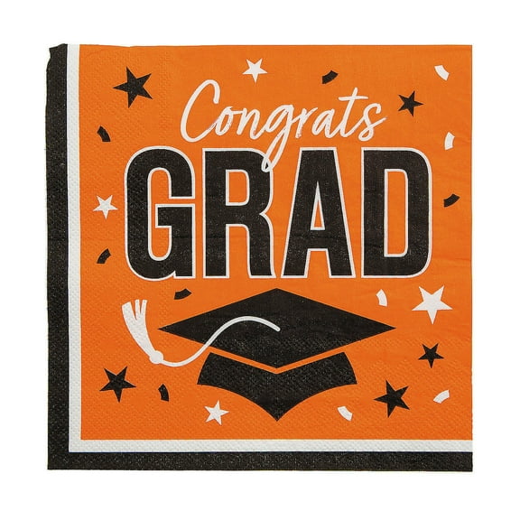 6 1/2" Bulk 50 Count Orange Congrats Grad Paper Luncheon Napkins