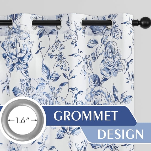 RYJUYJ-Floral Curtains 96 Inches Long 2 Panels for Bedroom Living Room Blue Rose Flower Patterned Farmhouse Light Filtering Room Darkening Privacy Grommet Top Window Treatments Drapes, 50X96