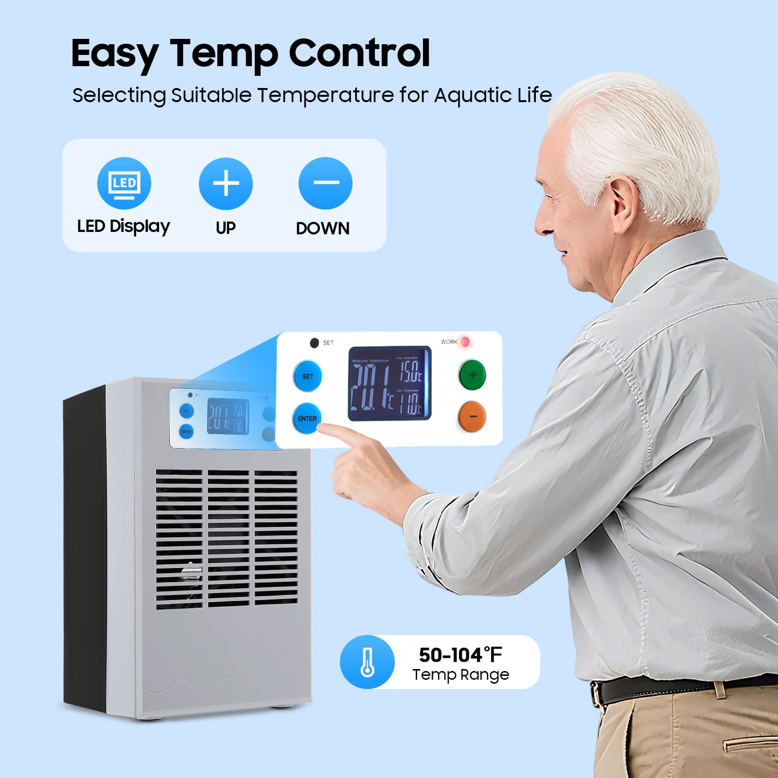 Aquarium Water Chiller 100W with Digital Control & Pump, Compact 30L Cooling Capacity for Freshwater & Saltwater Tanks – Low Noise 35dB
