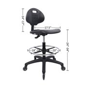 CHAIR MASTER-Black Polyurethane Tall Drafting Stool-Seat Height 24-34 with Footring and Soft Rubber Casters