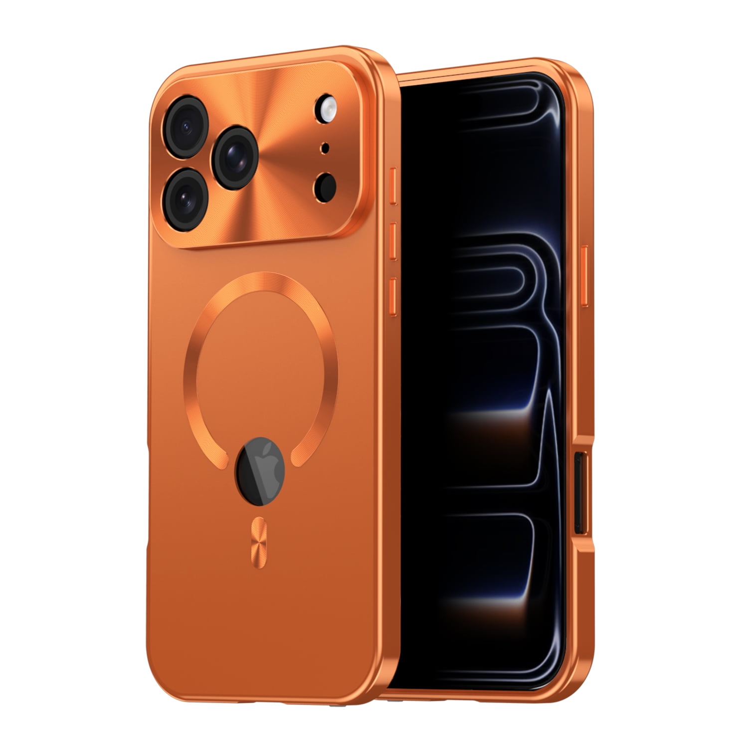 Dteck Magnetic Privacy Screen Case for iPhone 17 Pro Max, Full Body Shockproof Metal Bumper Front Anti Peep Glass, Magnetic Compatible with Magsafe Accessory and Full Lens Protection Cover, Orange