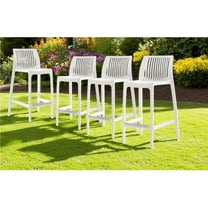 HomeRoots 565357 26 in. White Heavy Duty Plastic Low Back Outdoor Counter Height Bar Chairs - Set of 4