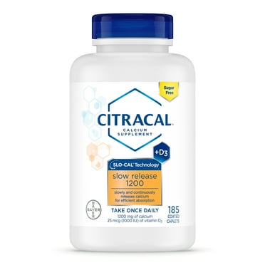 Citracal Slow Release 1200 Calcium with Vitamin D3, Calcium Supplement, Coated Caplets, 185 Count