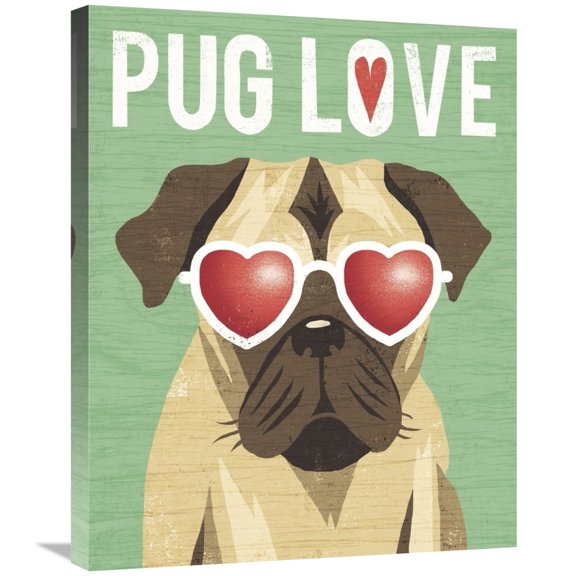 Global Gallery's 'Beach Bums Pug I Love' By Michael Mullan Stretched Canvas Wall Art