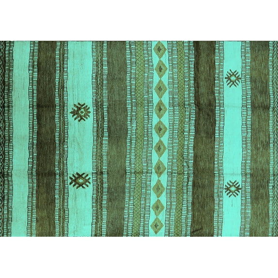 Ahgly Company Machine Washable Indoor Rectangle Southwestern Turquoise Blue Country Area Rugs, 7' x 10'