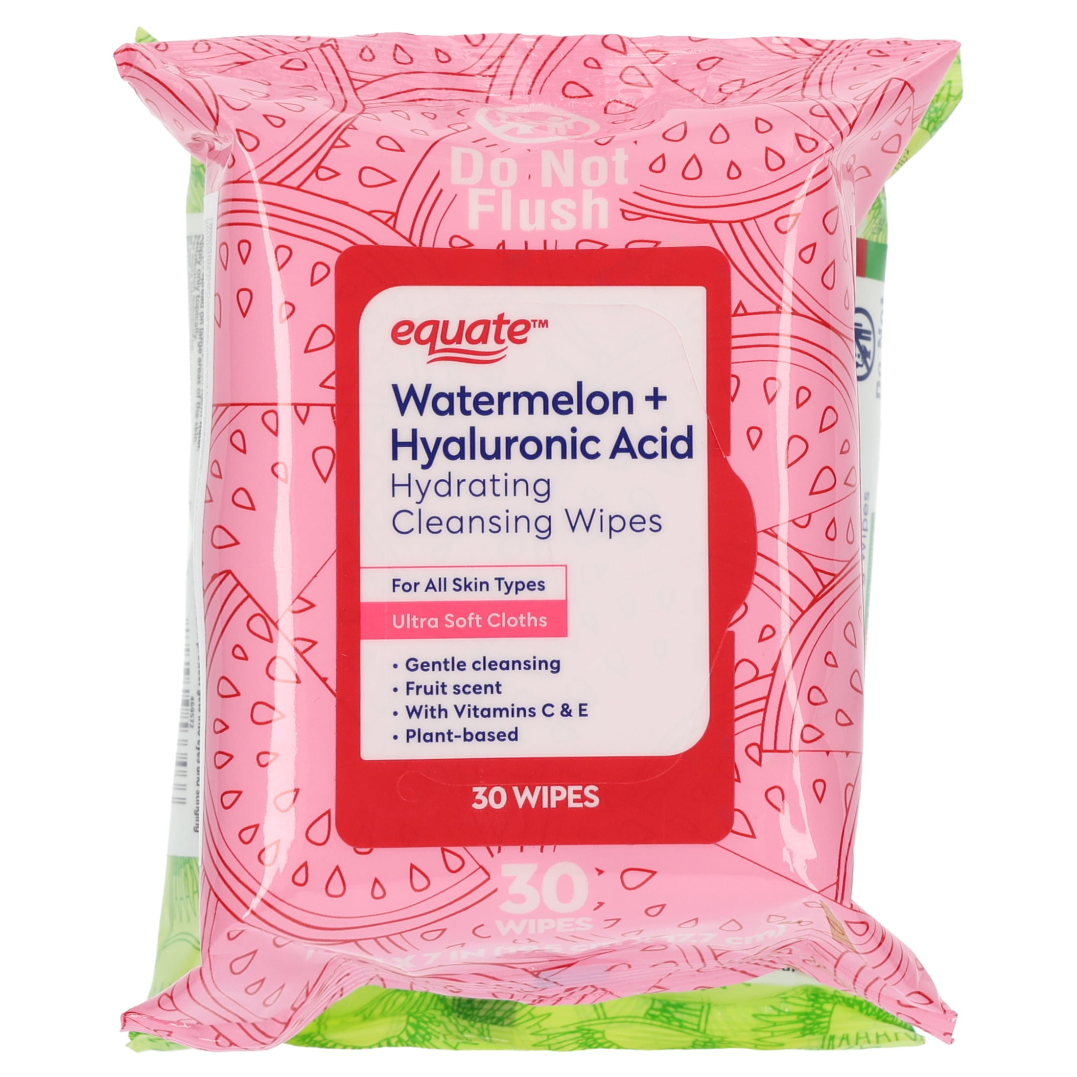 Equate Watermelon with Hyaluronic Acid and Kiwi with Kojic Acid Cleansing Wipes, 60 Count
