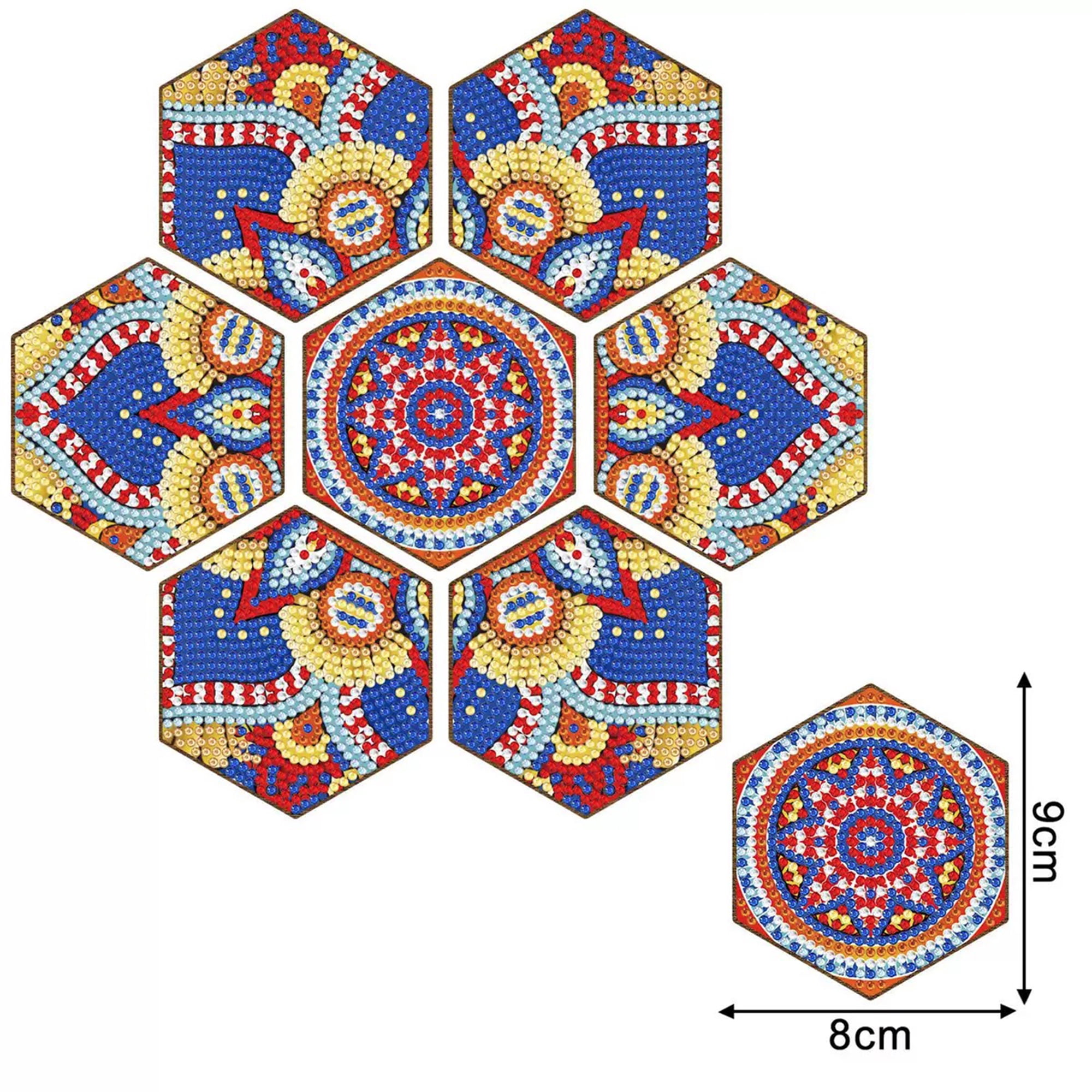 YIFEI Hexagon Diamond Art Coasters Kit with Holder 7 Pcs Persian Mandala Diamond Painting Coasters DIY Craft Kit for Adults Beginners Home Decor Gift