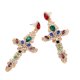 thumbnail image 1 of Pendientes de cruz de oro brillante con detalles de diamantes de imitación para mujer de moda, 1 of 6
