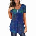 thumbnail image 1 of ICHUANYI Clearance Women's Summer Printed TopRound Neck Button Pleated Short Sleeve Tops(Sky Blue, M) ICHUANYI WER2023081504770, 1 of 6