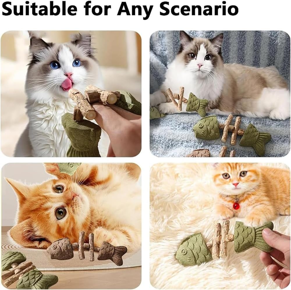 Natural Fishbone Cat Dental Toy, - Fix Your Cat’s Dental Health,, Interactive Kitten Chew Playthings, Pets Cat Chew Stick Toys, for Cats Teeth Cleaning (3PCS)