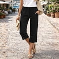 thumbnail image 6 of Capri Pants for Women Cotton Linen Straight Leg Pants with Pockets Cropped Elastic Waist Vacation Trousers, S, 6 of 6
