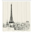 thumbnail image 3 of Ambesonne City Love Shower Curtain, Paris over Roofs House, 69"Wx75"L, Eggshell and Black, 3 of 3