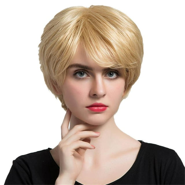Pelucas de pelo Bob corto Peluca de natural con gorro de peluca para mujer Dama diario / Baoblaze Peluca rubia corta de cabello humano