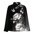 thumbnail image 2 of Womens Silky Satin Shirts Floral Printed Dressy Casual Spring Fall Tops Lapel Cowl Neck Long Sleeve Blouses (2XL, Black A), 2 of 5