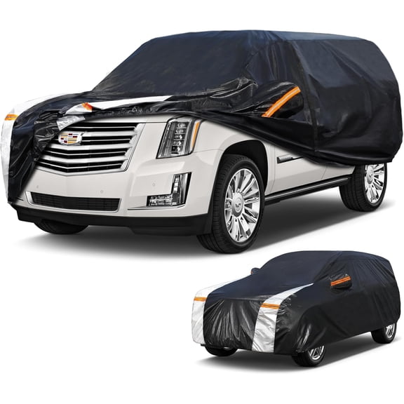 Large SUV Car Cover for Cadillac Escalade 100% Waterproof All Weather, Heavy Duty Outdoor Full Exterior Covers Rain Sun Wind UV Protection.