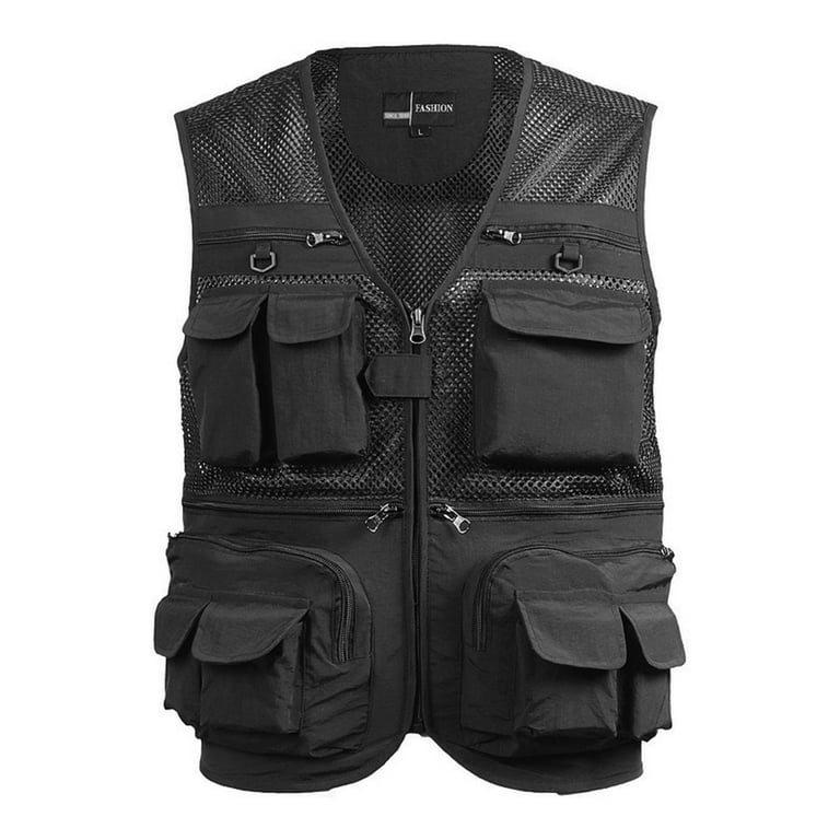 walmeck Breathable Fishing Travel Mesh Vest with Zipper Pockets Summer Work  Vest for Outdoor Activities