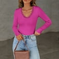 thumbnail image 2 of WTOBBY Women's Solid Color Fashion Long Sleeve Top, Minimalist Basic Casual Daily Wear Blouse for Fall and Winter Seasons,Hot Pink S, 2 of 5