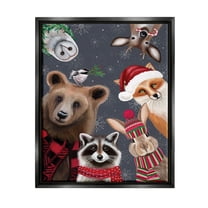 Stupell Industries Cozy Woodland Creatures Patterned Graphic Art Jet Black Floating Framed Canvas Print Wall Art, Design by Elizabeth Tyndall