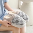 thumbnail image 2 of Checkered Slipper House Slippers for Women Men Plush Warm Fuzzy Slippers Flyffy Bedroom Shoes Indoor Slip On, 2 of 11