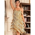 thumbnail image 6 of Women Vintage Great Party Sequin Dress Sexy V-Neck Summer Cami Dress Gold Fringe Dress, 6 of 7