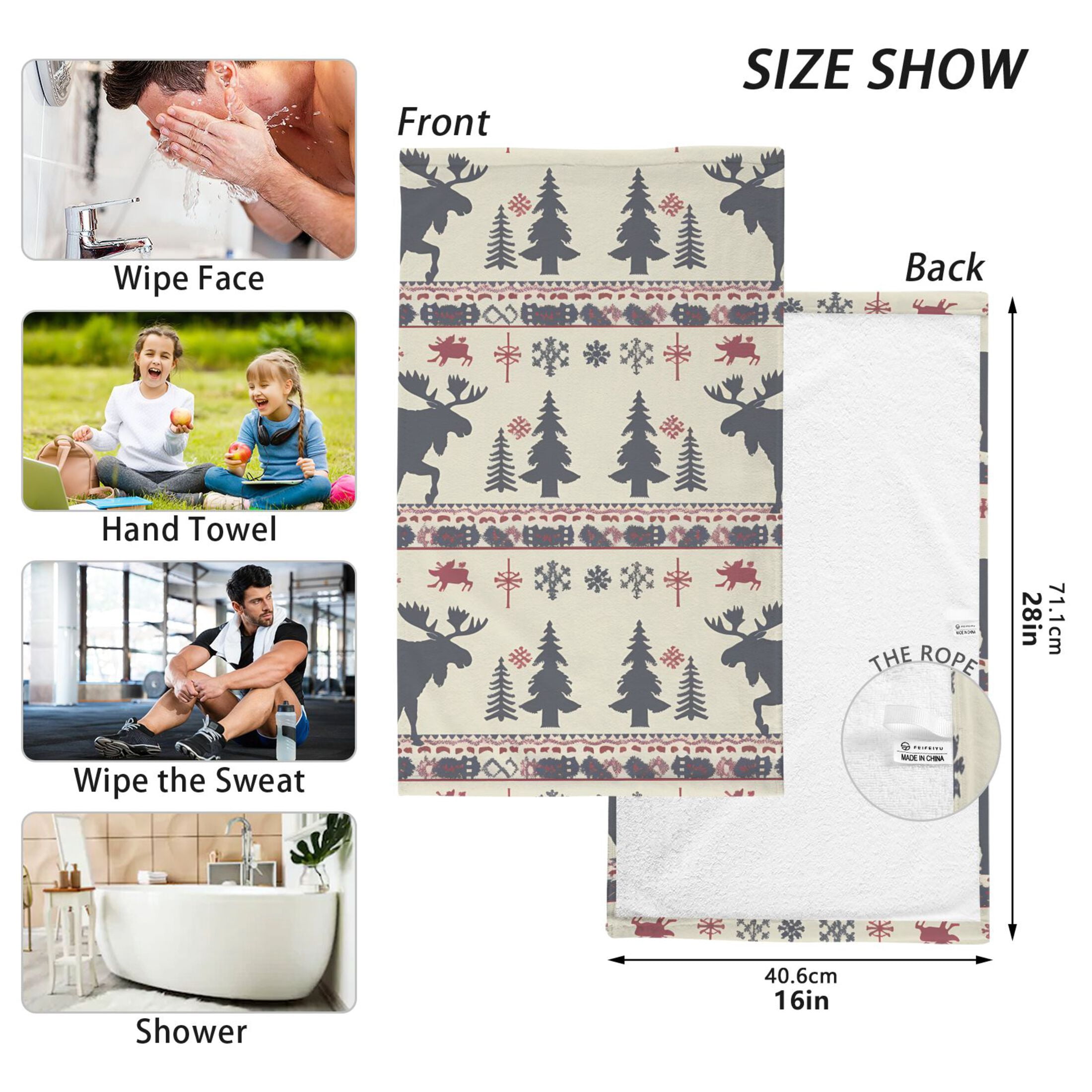 Cotton Bath Towels Soft Face Towel Absorbent Quick Dry Moose Tree Silhouette 16"x28" 2 Pack
