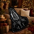 thumbnail image 3 of Moon Goddess inside Crescent with Moths, Gothic Celestial Style for Witchy Art Lovers, Black Line Scene and Halloween Gift, Cozy Flannel Blanket for Bedroom, Home Decor, 3 of 9