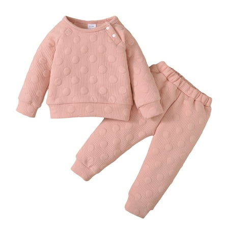 

Kucnuzki 0 Months Baby Boy Winter Outfits Pants Sets 3 Months Long Sleeve Solid Color Twist Patterns Sweatshirt Tops Elastic Pants 2PCS Set Pink