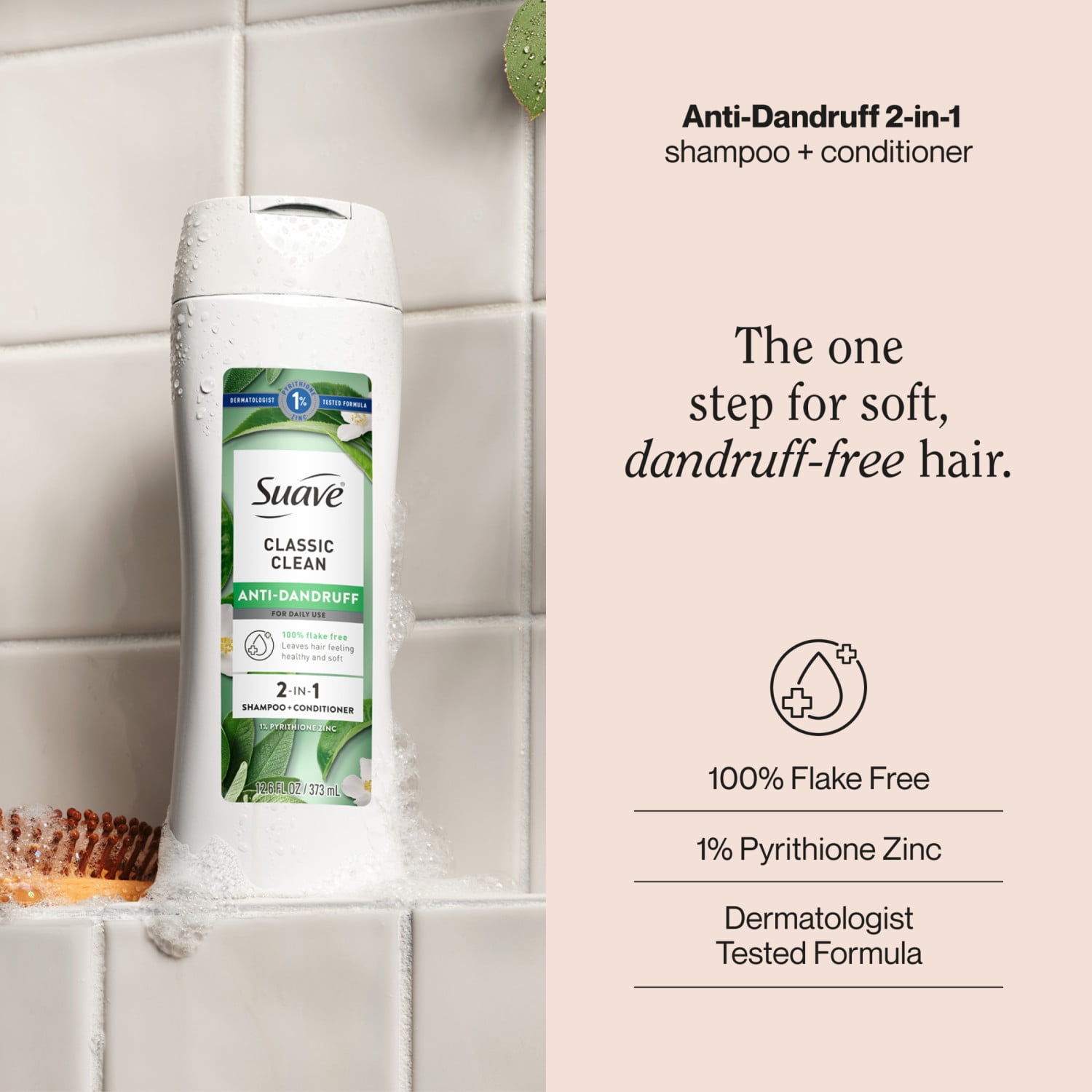 (6 pack) Suave Anti Dandruff 2 IN 1 Shampoo & Conditioner For Women, Classic Clean, 12.6 FL OZ