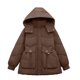 thumbnail image 5 of Puntoco Chaqueta Con Capucha Y Manga Larga Para Mujer, Color Liso, Bordada, Con Botones, Bolsillos Dobles, Cremallera, Hombros Hasta La Manga, 5 of 7