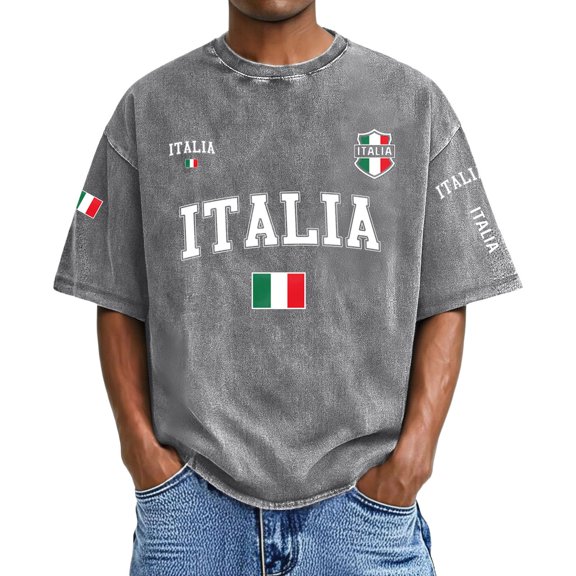 Mens Workout Shirt Italian Washed Print Graphic Design Comfort Fashion Mens Rugby Shirt,Grey,3XL