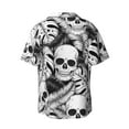 thumbnail image 2 of KLL Skull and palm leaves Print Men's Shirt Short Sleeve Button Down Summer Cuba Beach Shirts- Medium, 2 of 7