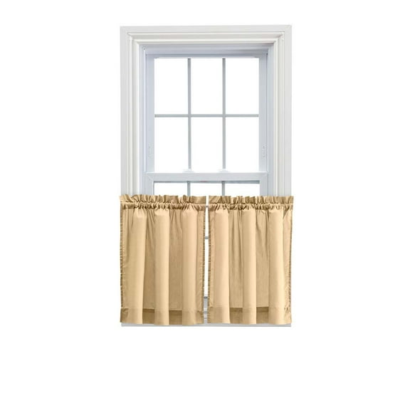 Ellis Stacey Solid Color Window 1.5" Rod Pocket High Quality Fabric Tailored Tier Pair 56"x24" Almond
