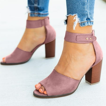 

Ladies Fashion Solid Color Suede Fish Mouth High Heel Zipper Sandals