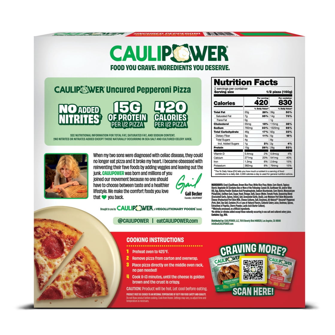 CAULIPOWER Uncured Pepperoni Stone-Fired Cauliflower Crust Pizza, 11.3 oz, Gluten-Free, Frozen