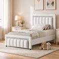 thumbnail image 3 of 4 Ever Winner Twin Bed Frame, Velvet Upholstered Bed Frame with Diamond Headboard, White Bed Frame Twin Size, White, 3 of 9