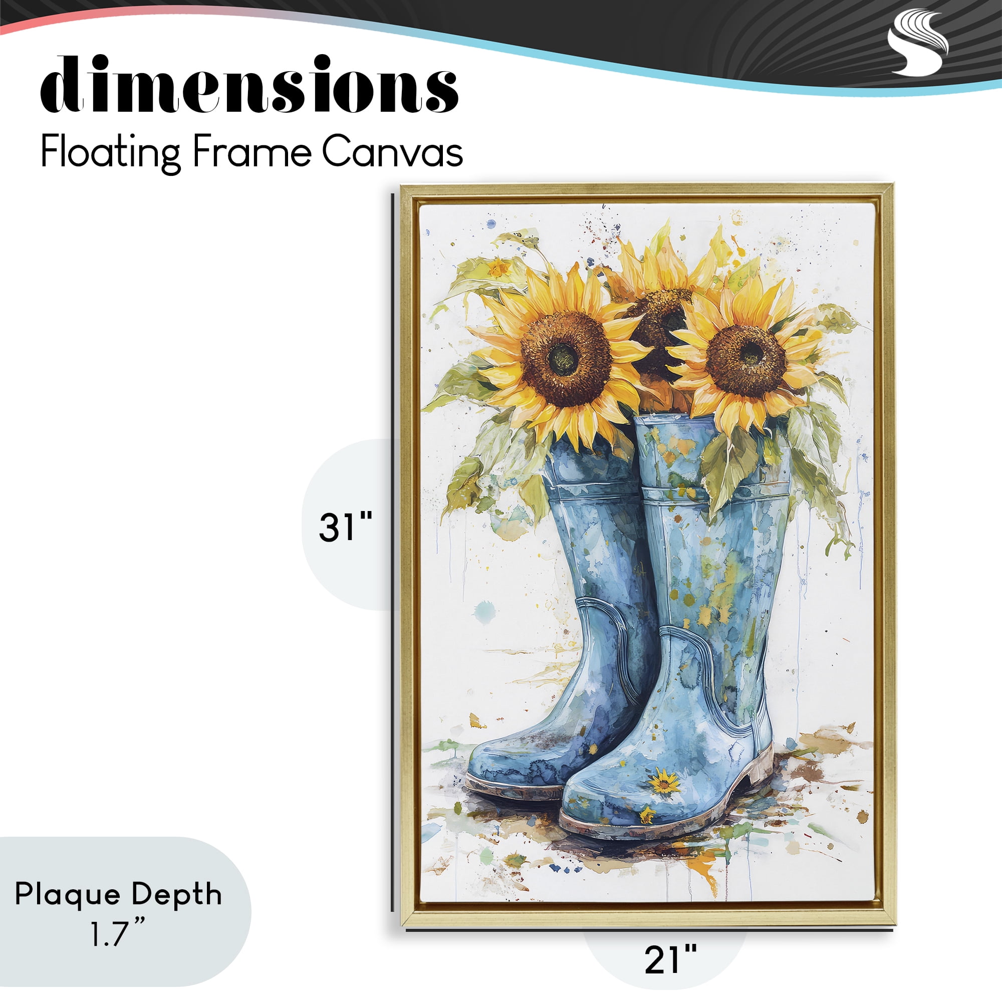 Stupell Industries Blue Rain Boots & Sunflowers Gold Framed Floater Canvas Wall Art, design by Tina LeCour