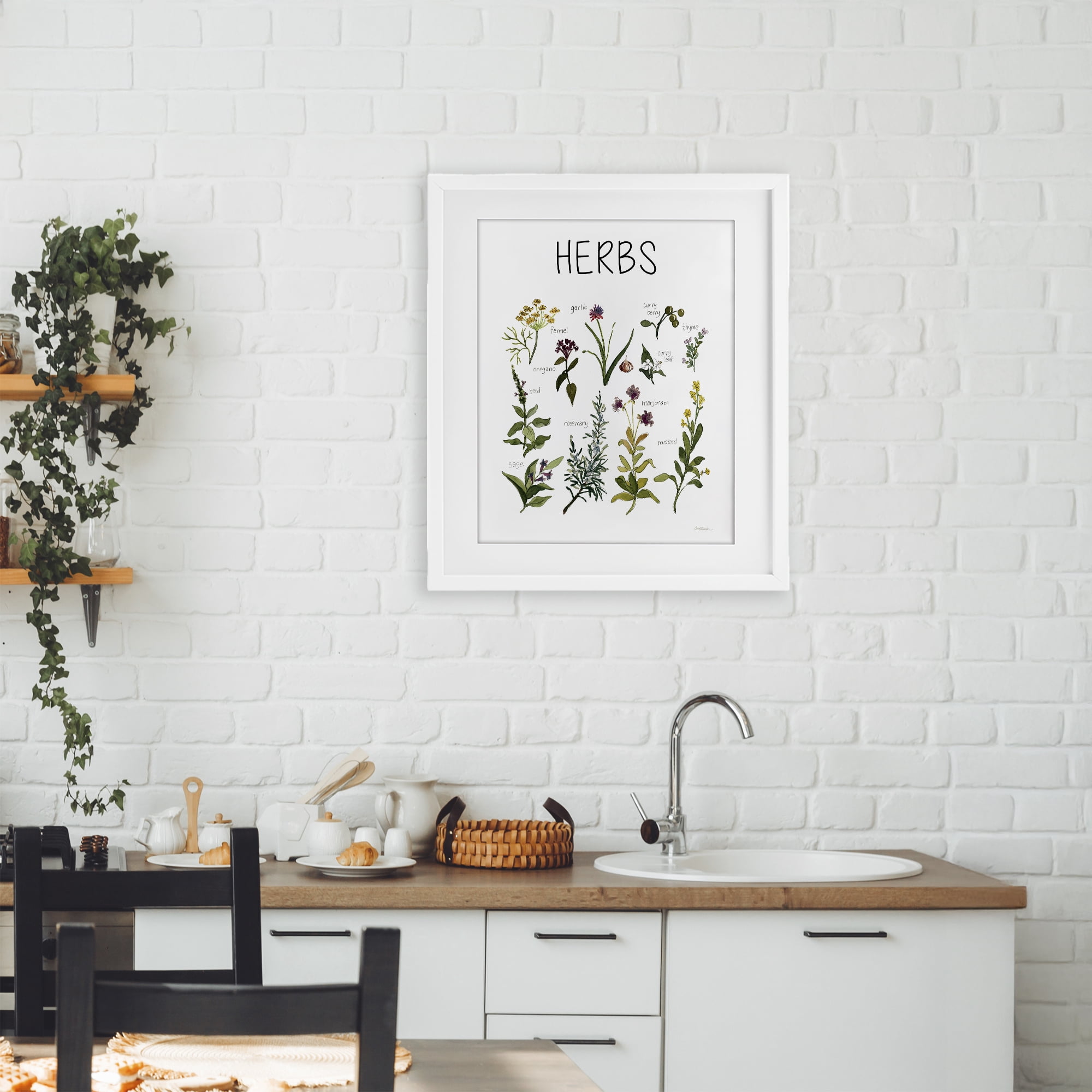 Stupell Industries Herbs Identification Chart White Framed Print Under Glass, design by Carol Robinson