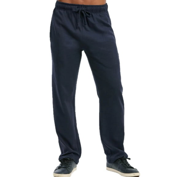 Men's Light Weight Fleece Open Bottom Sweatpants with Pockets, NAVY XL, 1 Pack